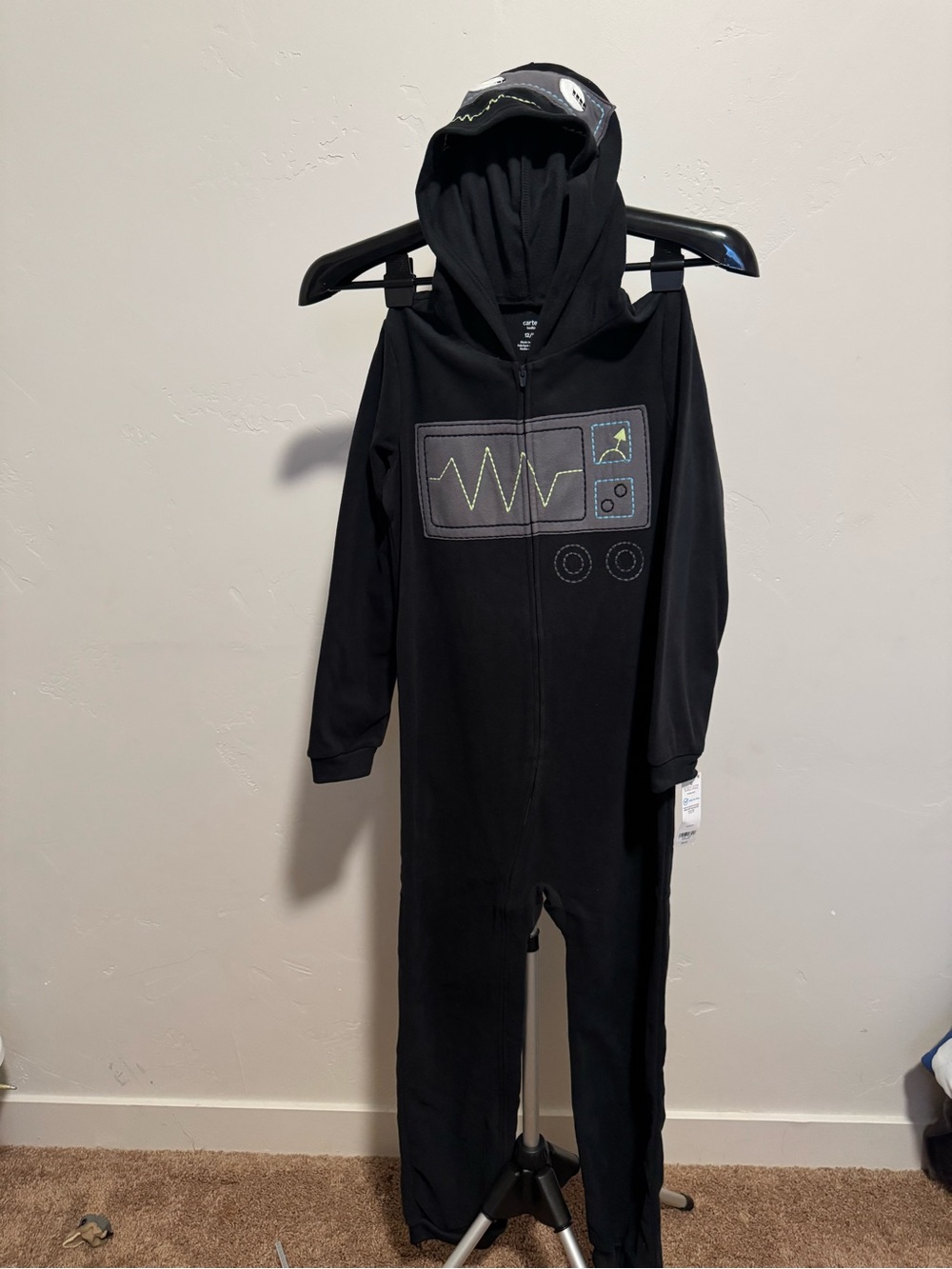 Carter's Black Hooded Kids One-Piece with Graphic Panel